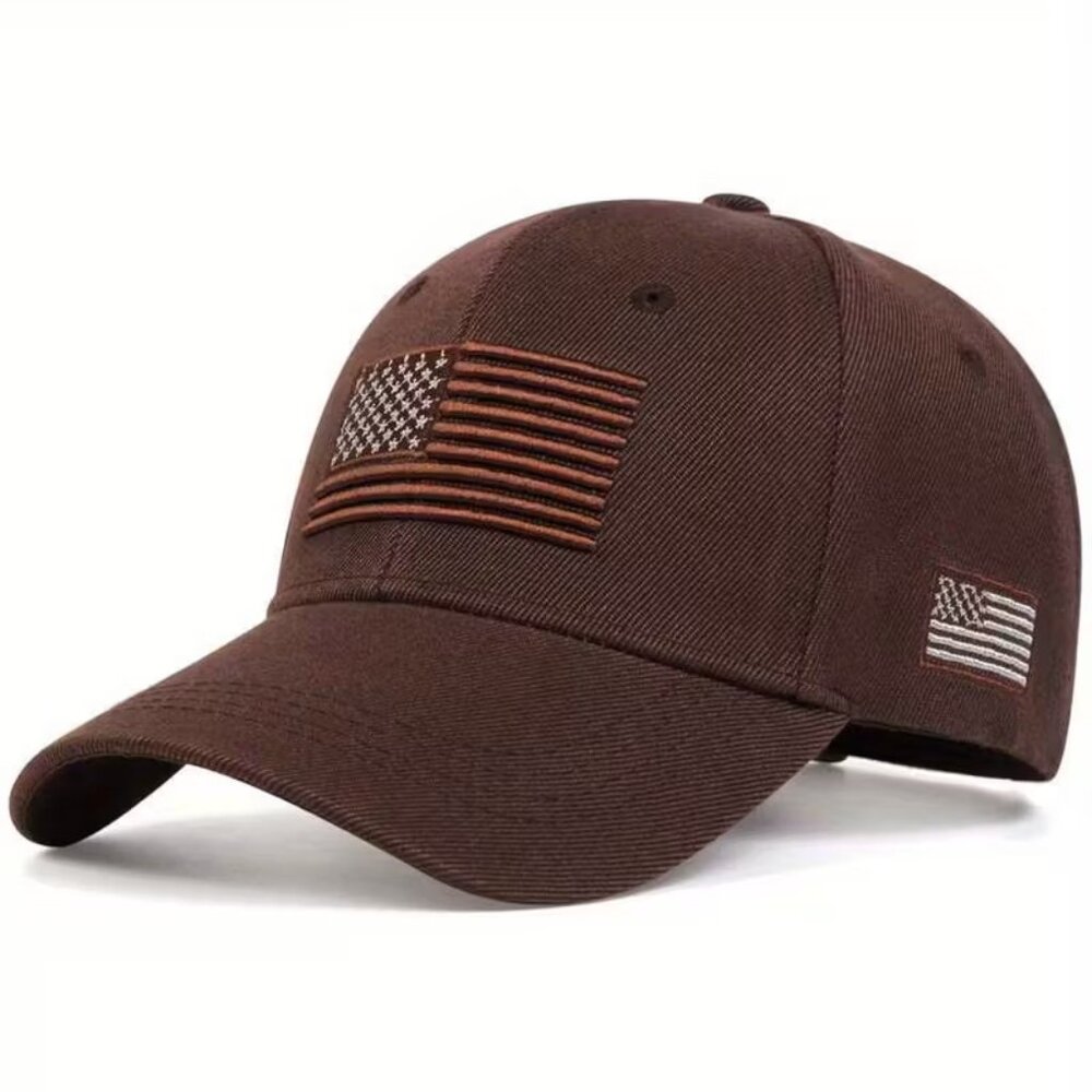 Brown Patriotic USA Flag Hat Tactical Baseball Cap Adjustable Embroidered Gift